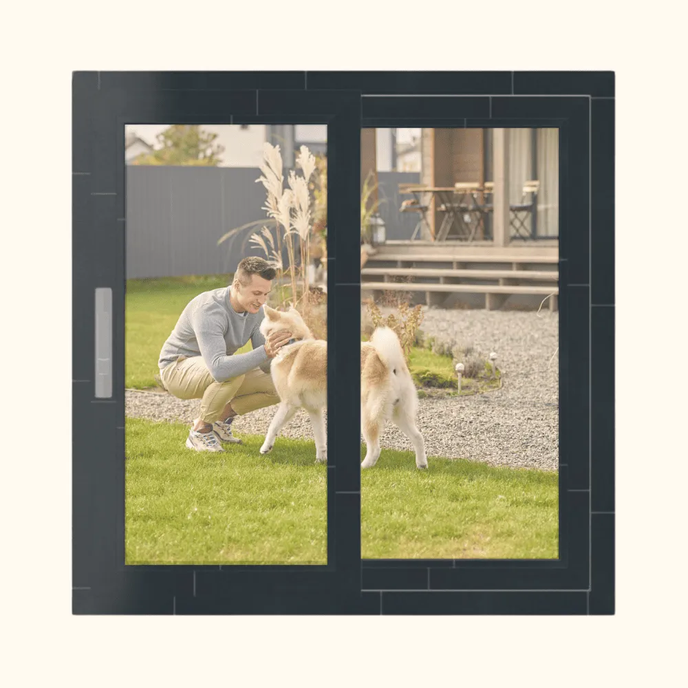 ventana de pvc gris antracita corredera 2 hojas móviles 100x100cm S58CD