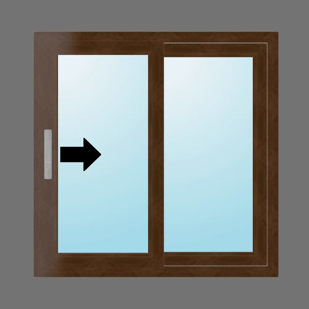 S58CD ventana de pvc nogal corredera 2 hojas móviles 100x100cm