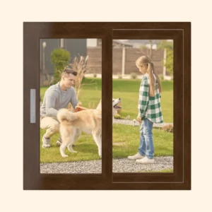 ventana de pvc nogal corredera 2 hojas móviles 100x100cm S58CD