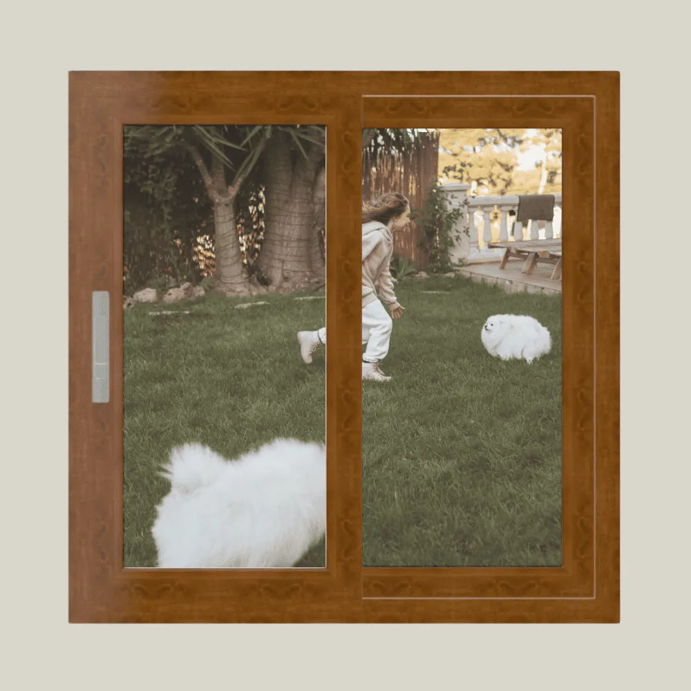 ventana de pvc roble dorado corredera 2 hojas móviles 100x100cm S58CD